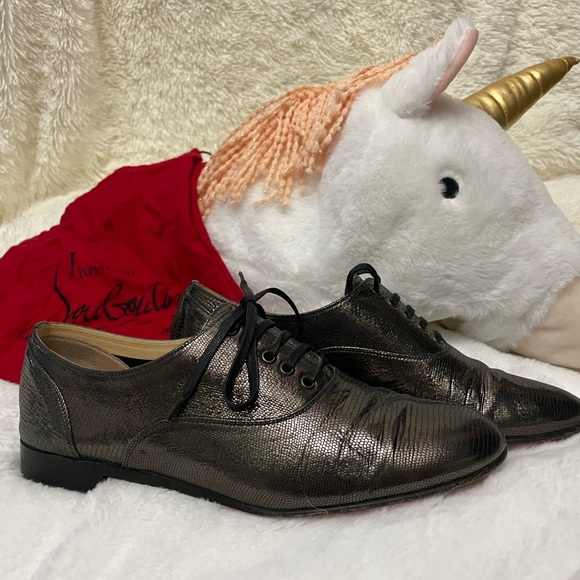 Christian Louboutin size 38 lace up oxfords metallic embossed leather - Picture 4 of 16